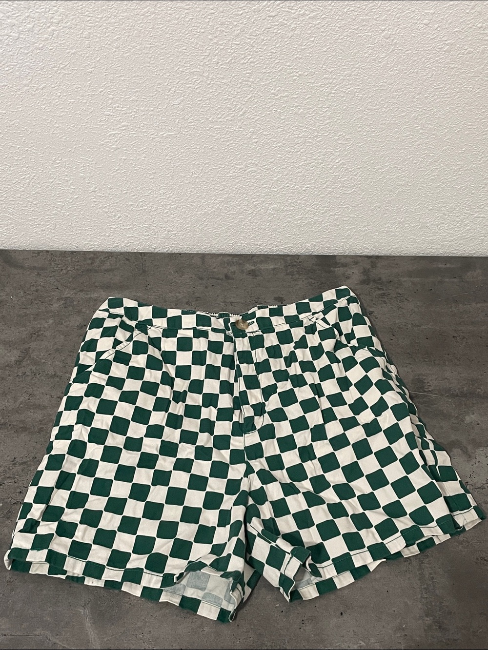 Green and White Checkered Shorts